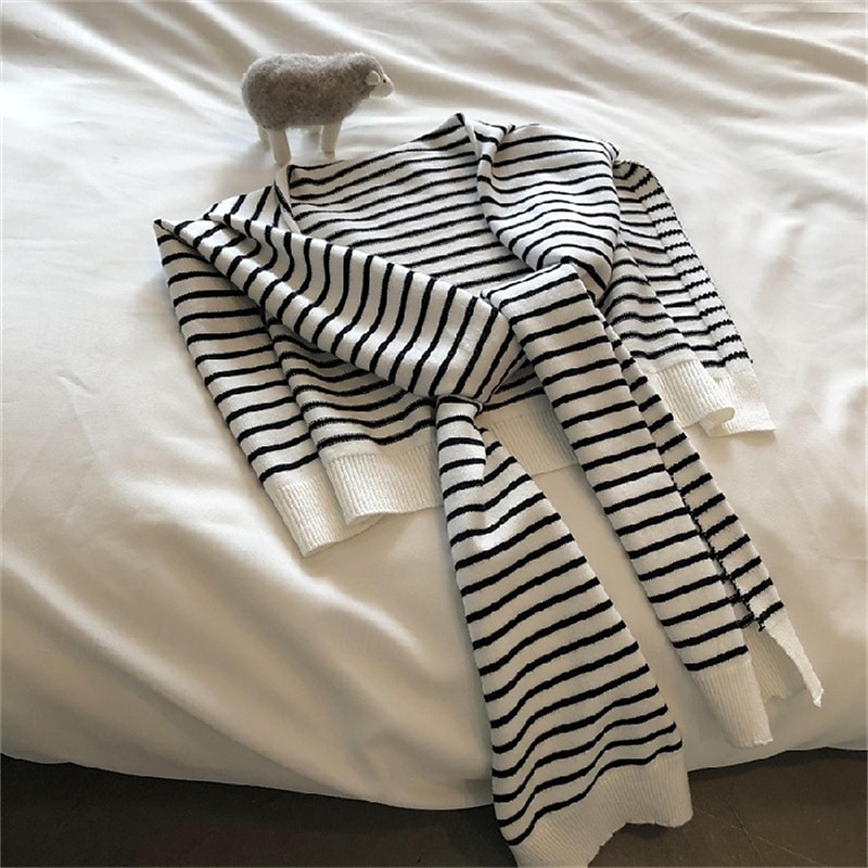 Dame Skjerf for kvinner Gate Daglig Stevnemøte Svart Hvit Brun Skjerf Stripe 2025 - $19.49 –P2