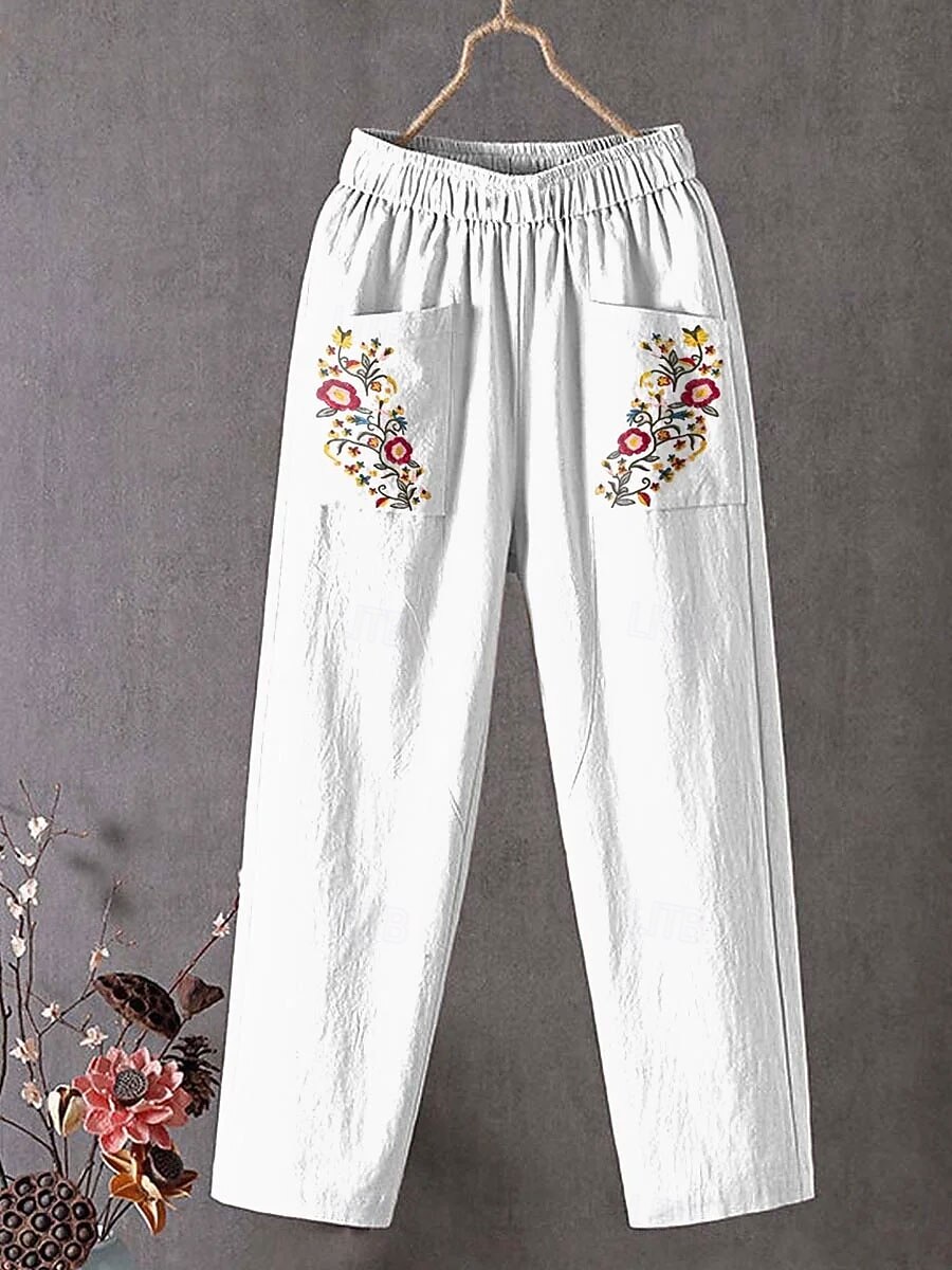 Damskie Typu Chino Luźne spodnie Prosta Urlop Zabytkowe Moda Pełna długość Wysoka talia Kwiaty Graficzny Kratka Haft Kieszeń Drukowanie Miękka Oddychający Nieelastyczny Formalny Na zewnątrz Urlop 2025 - $37.99 –P2