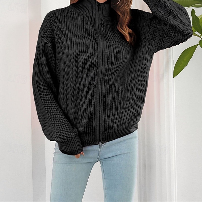 Női Kardigán Alkalmi Tömör szín Vaskos Körgallér Cipzár Kötött Hosszú ujj Normál felsők Kötött Napi Szabadság Alkalmi Fekete Arcpír rózsaszín Ősz Tél 2025 - $24.99 –P5