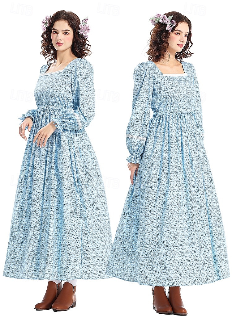 19° secolo anni 1800 Vecchio West Costume Cosplay Abito da prateria Set cuffia e grembiule Pioniere Floreale Per donna Halloween Carnevale Giornata mondiale del libro Vestiti per eventi scolastici del 2025 a $51.99 –P7