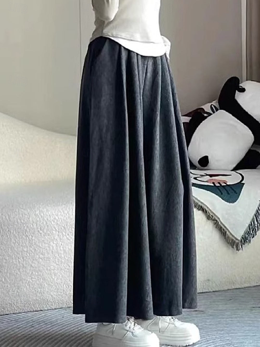 Femmes Jambe large Chinos Occasionnel Longueur mollet Naturel Uni in in france they say Pontalon wide leg Confortable Respirabilité Décontracté Quotidien Noir gris foncé Kaki Gris Clair Printemps de 2025 ? $18.99 –P5