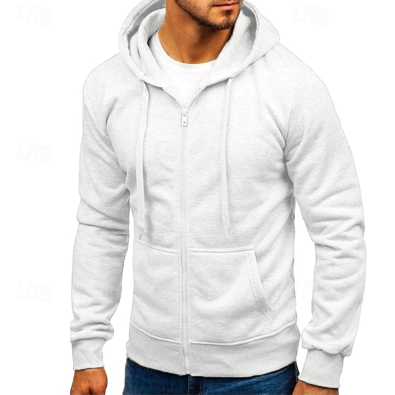 Per uomo Felpa con cappuccio Felpa con cappuccio a zip intera Felpa con cappuccio in pile Nero Bianco Verde militare Rosso Borgogna Con Cappuccio Semplice Con zip Tasca Sport & Outdoor Casuale del 2025 a $23.99 –P7