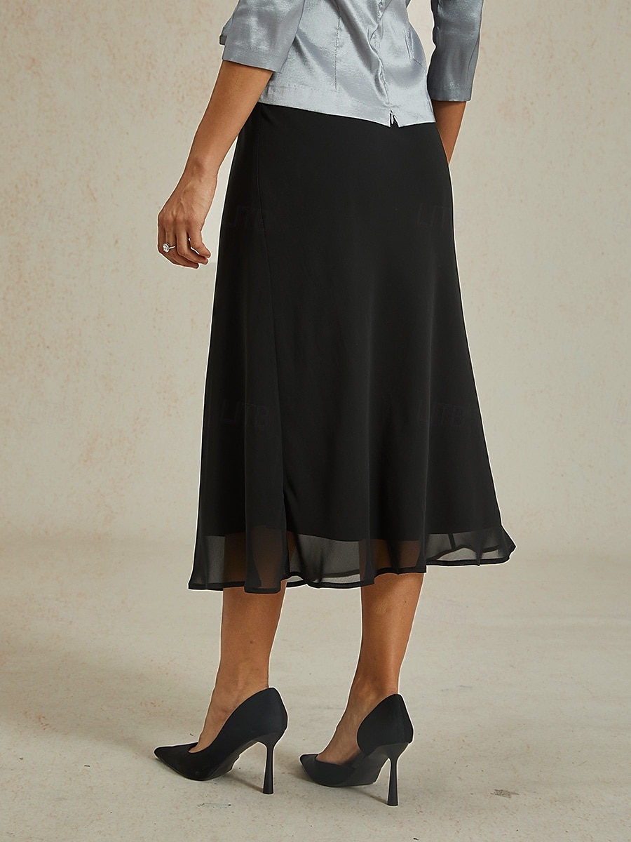 Pentru femei Larg Elegant Midi Talie Înaltă Fuste Inelastic Negru Vară Șifon 2025 - $49.99 –P2