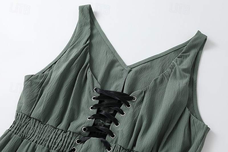 Damen Minikleid Unterkleid Boho-Kleid Westernkleid Mode Klassisch Outdoor Ferien Ausgehen Normale Passform Einfach Ärmellos Spaghettiträger Dunkelgrün Sommer 2025 - $33.99 –P6