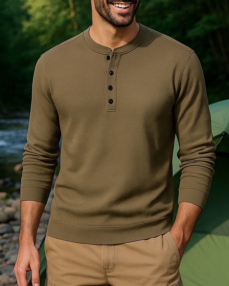 Bărbați Hanorac Henley Manșon Lung Stil Nautic Topuri În aer liber Respirabil Poliester Cafea Tenis A face exerciţii fizice Alergat 2025 - $25.99 –P1