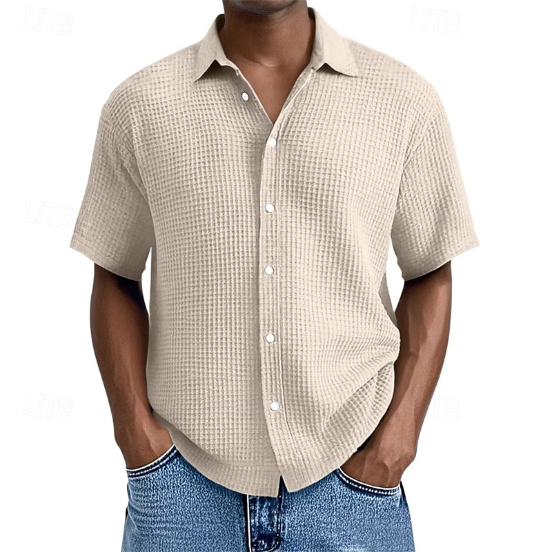 Per uomo Camicia Camicia a nido d'ape Camicia Estiva Camicia casual Camicia da Spiaggia Camicia con Bottoni Nero Bianco Verde chiaro Rosa Blu reale Manica Corta Semplice Bavero Vacanza Camicia del 2025 a $23.99 –P5