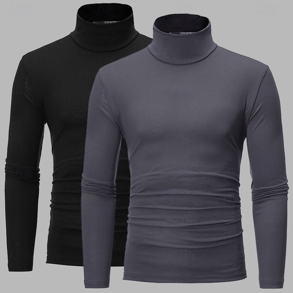 Maglietta a collo alto da uomo, 2 pezzi, a maniche lunghe, a collo alto, con colletto arrotolato, autunno autunno &T-shirt sportiva casual invernale, semplice, leggera, classica, da 2 pezzi del 2025 a $23.99 –P4
