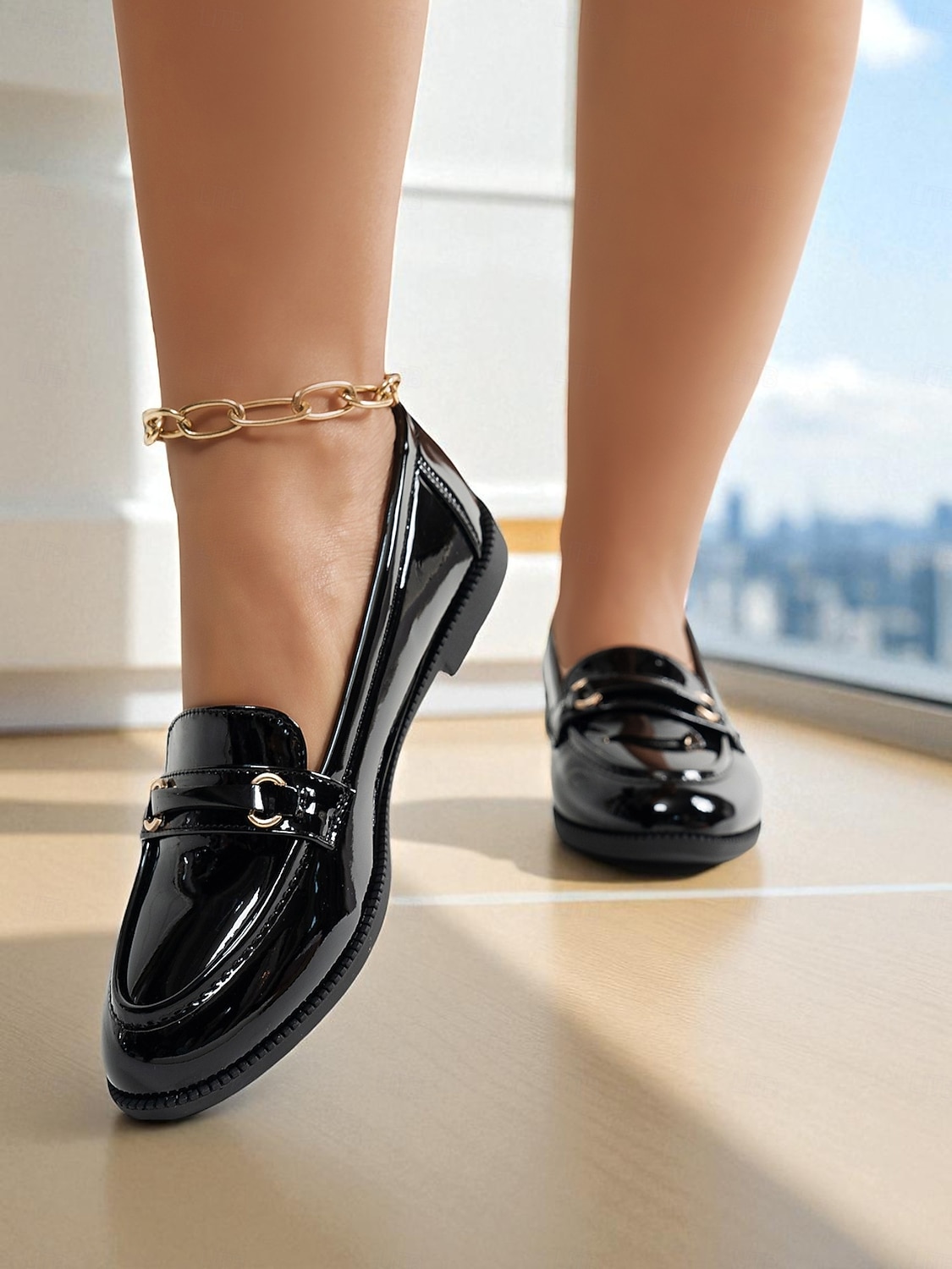 Damen nude Lackleder Penny Loafers mit Schnallen-Details - Elegante Slipper Flats für Damen klassisch Prep-Stil Büroschuhe für tägliche Arbeit Schule und Freizeitaktivitäten 2026 - $32.99 –P6