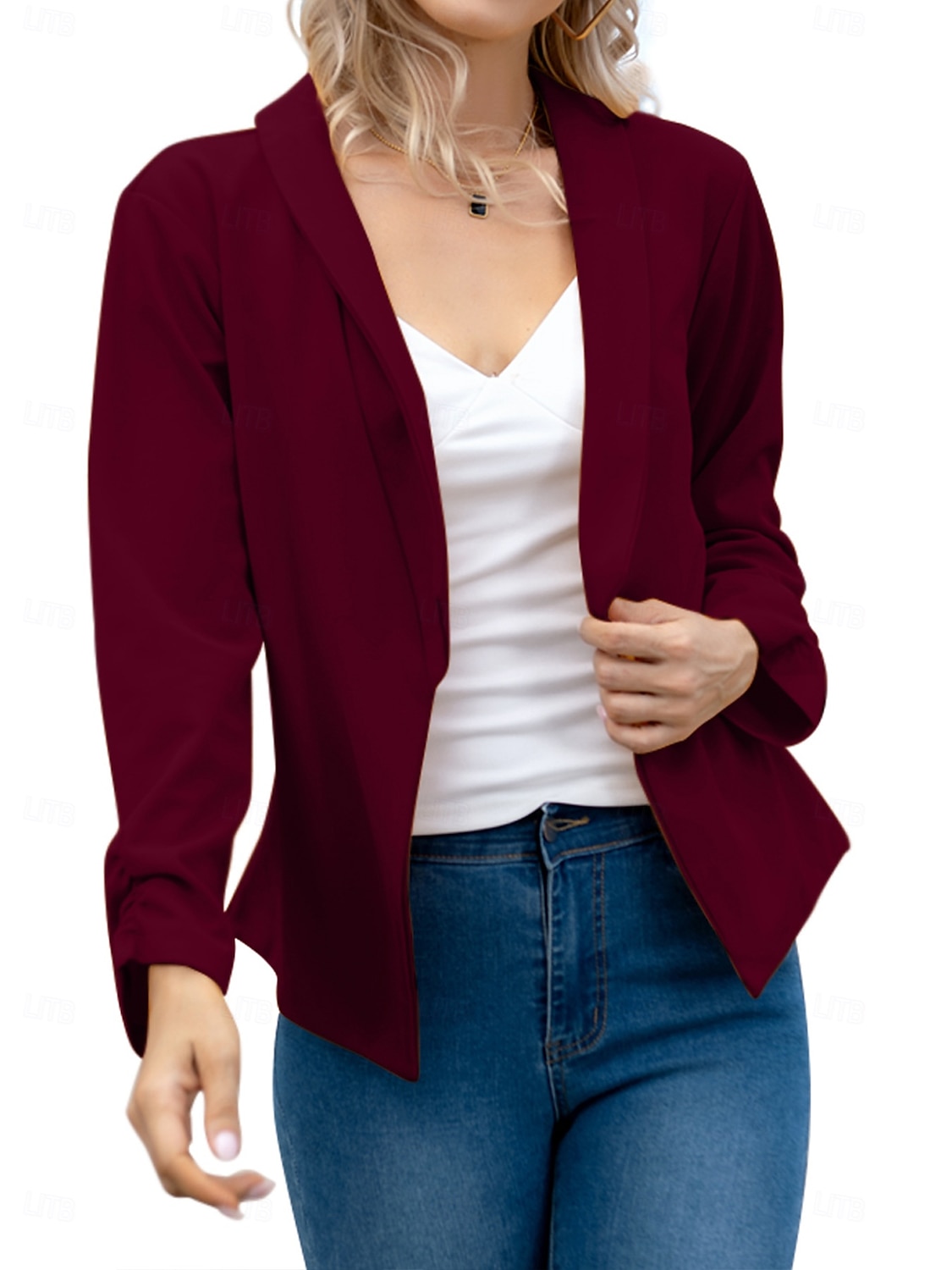 Femmes Blazer Confortable Respirant Coupe ajustée Mode Moderne Uni Travail Quotidien Régulier Col Rabattu Coupe régulière manche longue Vêtements d'extérieur Rose Claire Noir Blanche Printemps Automne de 2025 ? $26.99 –P4