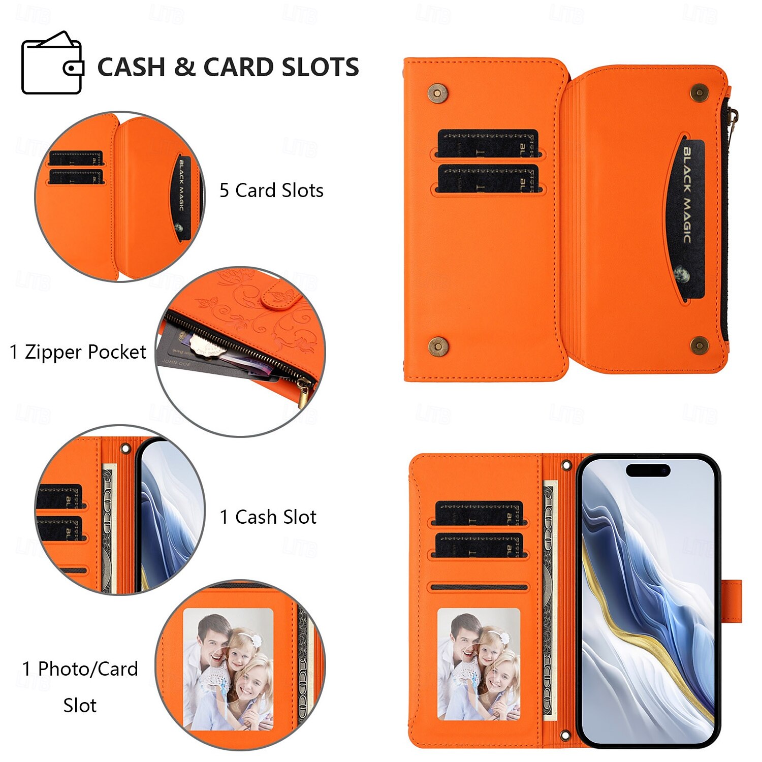 2025年 電話 ケース 用途 iPhone 16 Pro Max プラス iPhone 16 iPhone 15 14 Pro Max Plus iPhone 16e iPhone 13 Pro Max Mini iPhone 13 Mini バックカバー スタンド付き 全身保護 リストストラップ付き レトロ風 TPU PUレザー  コレクション – $15.99 –P18