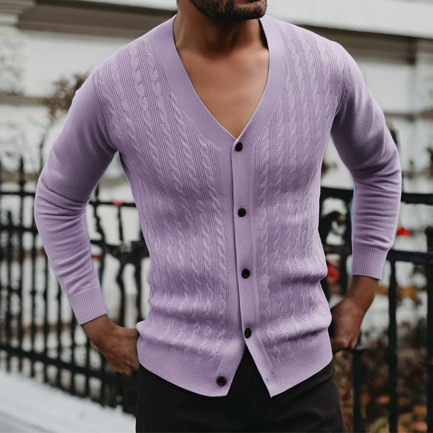Herren Strickjacke Kurzer Cardigan-Pullover Verkürzter Pullover Gerippt Zopfmuster Stricken Abgeschnitten Gestrickt Basic Einfarbig V Ausschnitt Alltagskleidung Familientreffen Bekleidung Herbst 2025 - $23.99 –P2