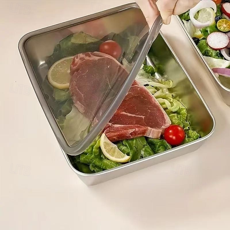 3 stk. sett med oppbevaringsbeholdere i rustfritt stål for mat, BPA-fri, gjenbrukbar, enkel å rengjøre, stabelbar design for frukt, kjøtt, grønnsaker, kjøleskap og spiskammersoppbevaring 2025 - $15.49 –P4