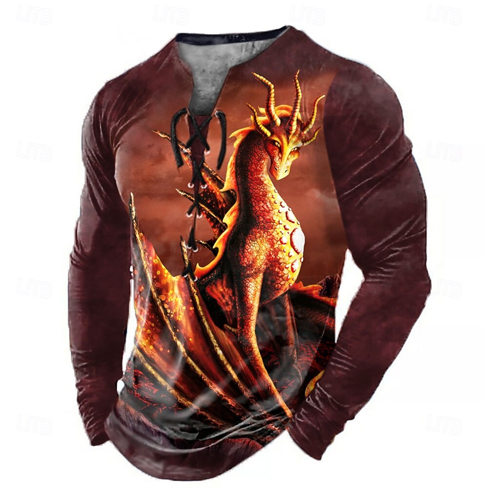 Maglietta a maniche corte con motivo drago, stampa 3D, da uomo, girocollo, a maniche corte, F12, XXXXL