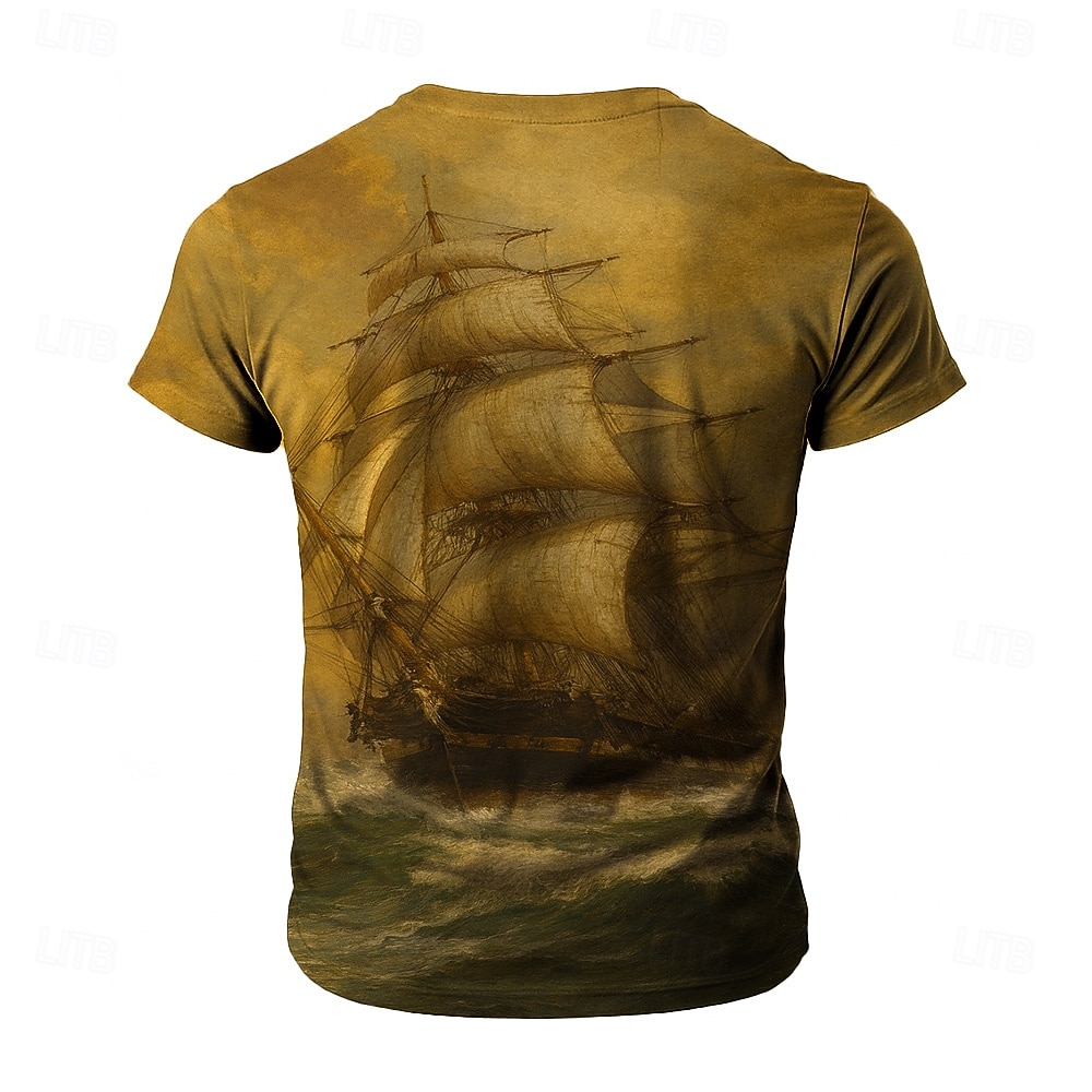 Voor heren Schip Boot T-shirt Korte mouw T-shirt 3D-afdrukken Strakke ronde hals Overhemd Retro vintage Vintage Retro Feest Casual Dagelijks Bruin Groen Zomer Lente Alle seizoenen Kleding S M L XL 2026 - $19.49 –P2