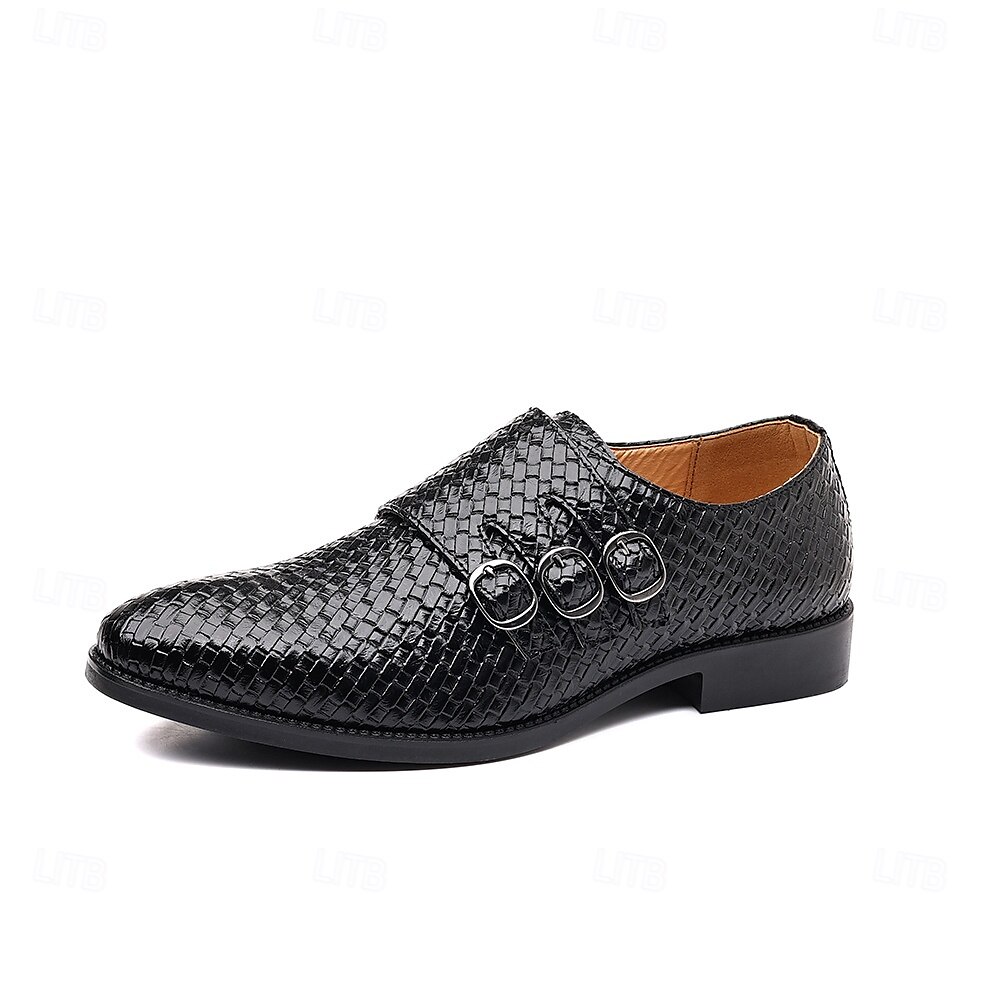 scarpe da uomo con triplo cinturino in similpelle intrecciata e testurizzata – design con fibbia unica per uomini alla moda, banchetti e ricevimenti serali del 2025 a $32.99 –P7
