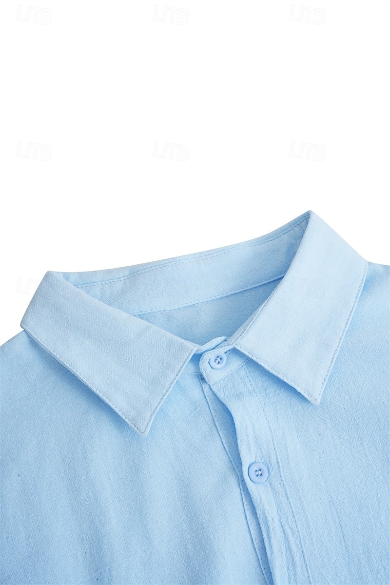 Per uomo Camicia Camicia di lino Camicia Estiva Abbigliamento da spiaggia Camicia con Bottoni Semplice Vacanza Casuale Nero Bianco Cachi Grigio Manica Lunga Collo ripiegato Estate Primavera del 2025 a $23.99 –P5