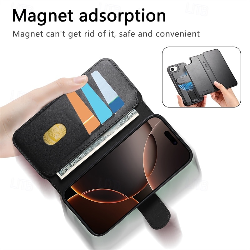 Phone Case For Apple AirTag iPhone 16 Pro Max Plus iPhone 15 14 Pro Max Plus iPhone 13 Pro Max Magnetic Adsorption Wallet Case Flip Cover with Stand Holder Detachable Support Wireless Charging Retro 2025 - $25.99 –P5