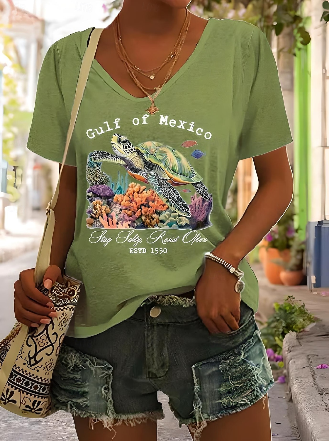 Femmes T-shirt Graphique Animal Lettre ancien Élégant Classique Manche Courte Col en V Hauts Réguliers Quotidien Imprimé Noir Blanche Bleu Vert Gris Été Printemps de 2025 ? $21.99 –P5