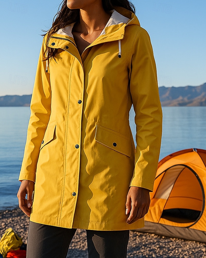 Women's Rain Coat Outdoor Waterproof Windproof Hiking Outfits Hiking Clothes Winter Autumn / Fall Top Camping / Hiking / Caving Running Solid Color Black Yellow Pink 2026 - $29.99 –P3