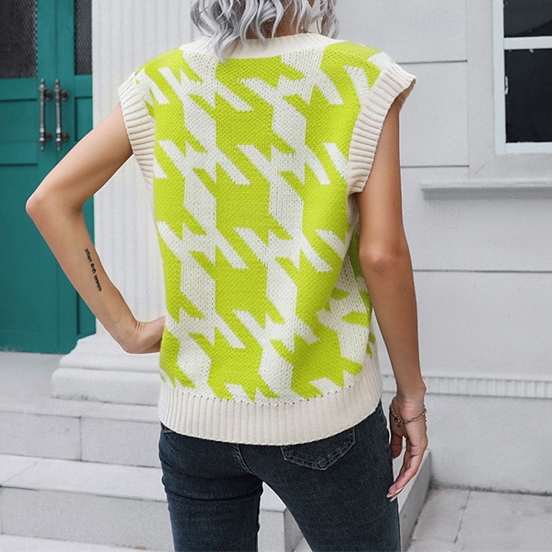 Naisten Neulepusero Pusero Vapaa-aika Yhtenäinen väri Houndstooth-kuvio Paksu V kaula-aukko Kudottu Hihaton Tavalliset topit Neuloa Päivittäin Pyhäpäivä Bile Musta Sininen Syksy Talvi 2025 - $19.99 –P10