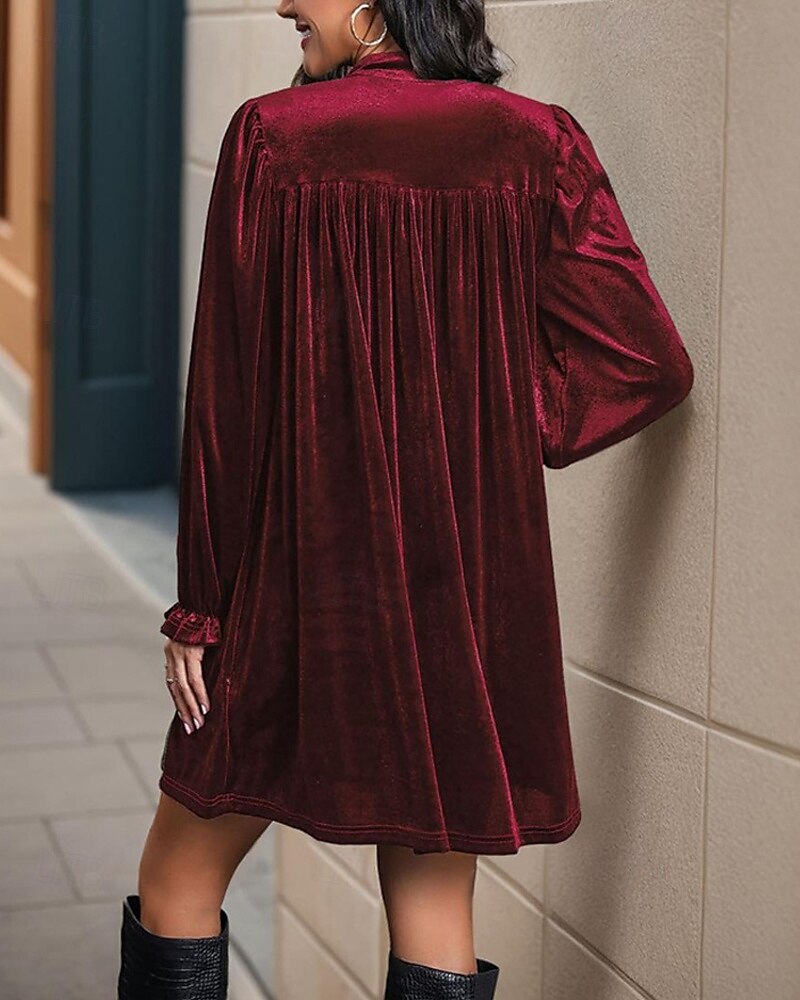 Damen Minikleid Samtkleid Freizeitkleid Mode Modern Täglich Date Wochenende Normale Passform Einfach Langarm V Ausschnitt Wein Marineblau Orange Grün Herbst Winter 2025 - $29.99 –P17