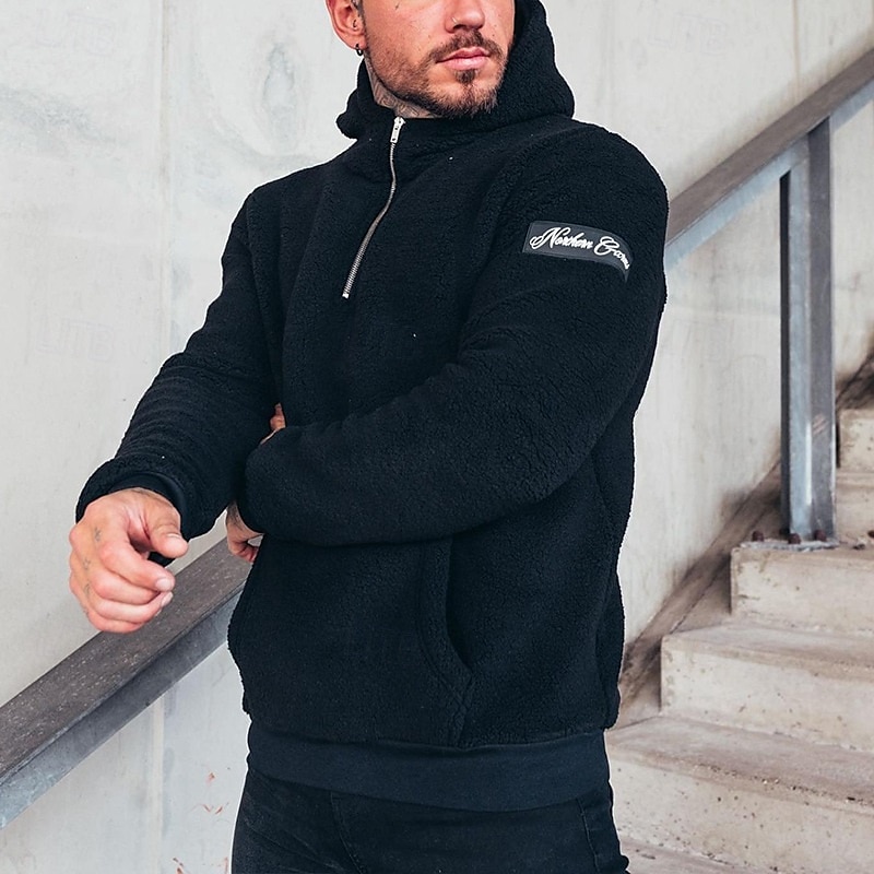 Homens Moletom Quarter Zipper Hoodie Moletom de lã Preto Branco Azul Cinzento Com Capuz Tecido Bolso frontal Quarter Zip Desportos e Ar livre Casual Diário Roupa de rua Legal Roupa de Esporte Outono de 2025 por $31.99 –P2