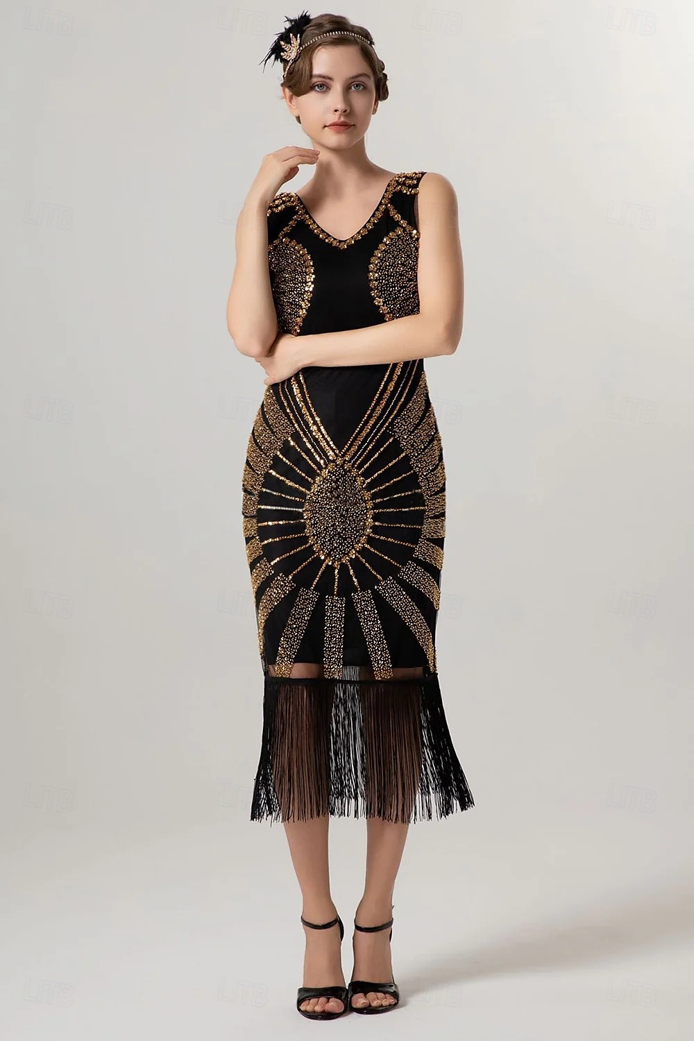 Rétro Vintage Années Folles Années 1920 Midi Robe Charleston Robe de cocktail Gatsby le Magnifique Fille Flapper Paillettes Frange Col en V Femmes Noël Halloween Carnaval Mariage Soirée Mascarade de 2025 ? $54.99 –P1