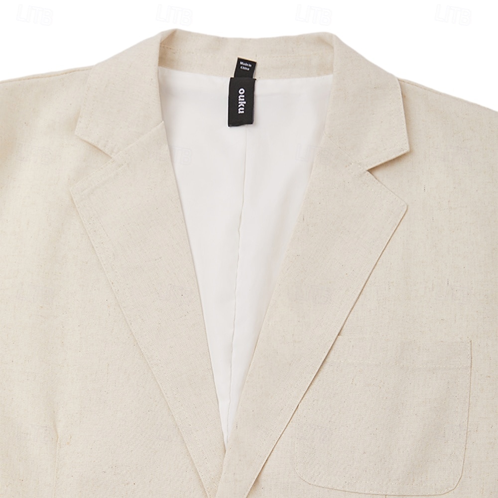 Homens Blazer de linho Casaco esportivo Casual Diário Primavera Verão Algodão E Linho Côr Sólida Confortável Comum 2 Botões Jaqueta esporte Bege Azul Claro de 2025 por $59.99 –P5