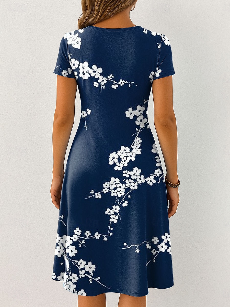 Damskie Sukienka mini Codzienne sukienki Sukienka t-shirtowa Sukienka letnia Sukienka A line Urlop Codzienny Boho Plaża Regularny Kwiaty Graficzny Krótki rękaw W serek Czarny Niebieski Fioletowy 2025 - $23.99 –P2