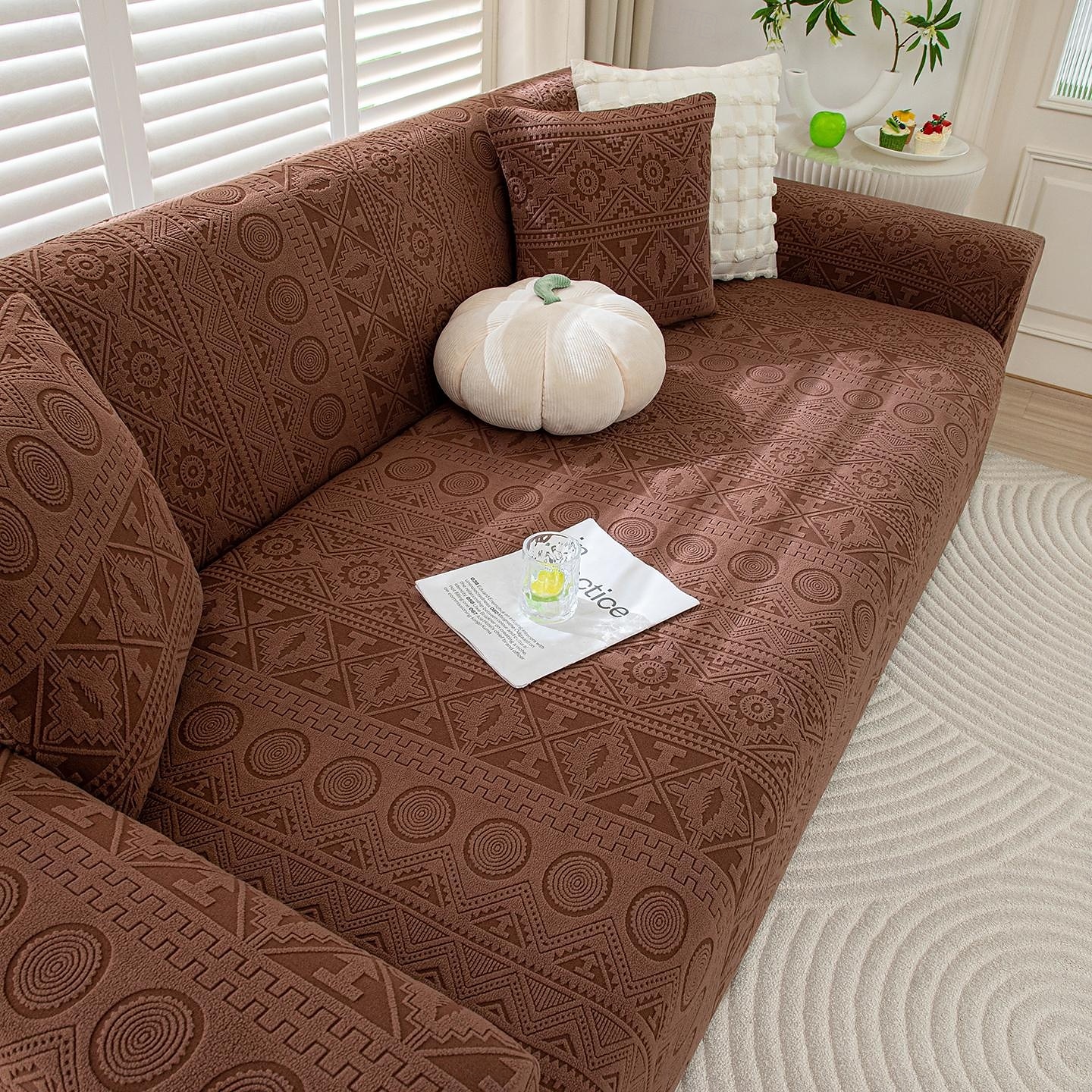 1 styck komplett paket enfärgat bohemiskt sofföverdrag i muxing jacquard-stil elastiskt jacquard-sofföverdrag som skyddar soffan från kattklor kan användas året runt utrustat med örngott 2025 - $72.99 –P4
