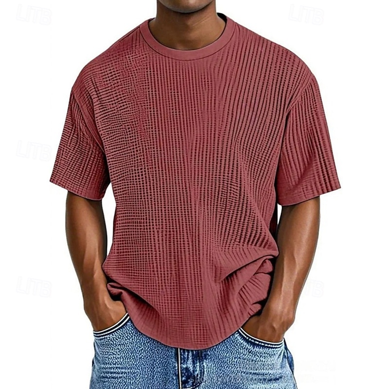 Homme T-shirt Chemise à manches courtes Manche Courte Col ras du cou Été Uni Mode Designer Basique Jacquard Vacances Rue Sortir Abricot Noir Blanche T-shirt haut de gamme pour homme de 2025 ? $20.99 –P4