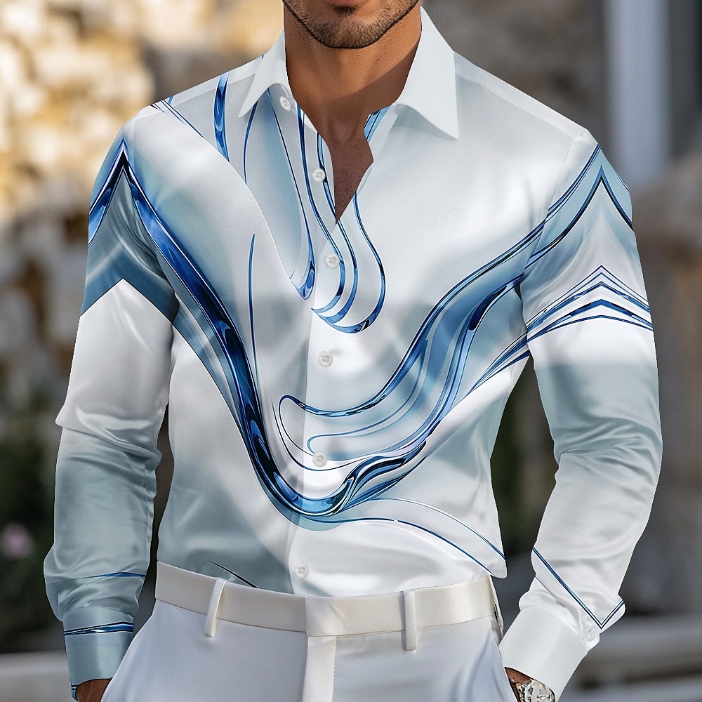 Men's Marble Abstract Liquid Art Satin Shirt Dress Shirt Long Sleeve Fashion Casual Vacation Dailywear Summer Spring Fall Turndown 3D Print Button Up Shirts Blue Purple Gold Green 2026 - $29.99 –P1