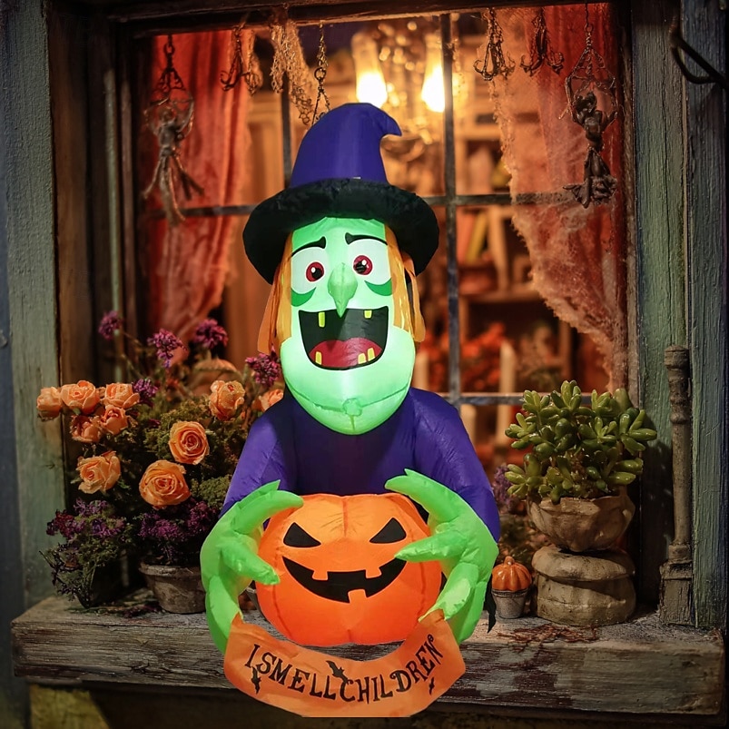 1 Pc Halloween with lights, climbing windows, holding pumpkins, witches, inflatable models, attic display windows, walls, indoor and outdoor parties, festive atmosphere lights 2025 - $47.99 –P1