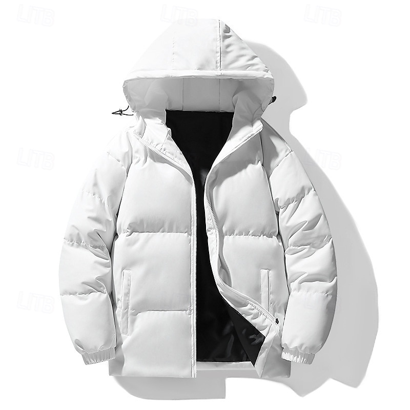Men's Hiking Jacket Puffer Jacket Winter Jacket Outdoor Thermal Warm Hiking Outfits Hiking Clothes Winter Top Camping / Hiking / Caving Traveling Black White Khaki 2025 - $44.99 –P3