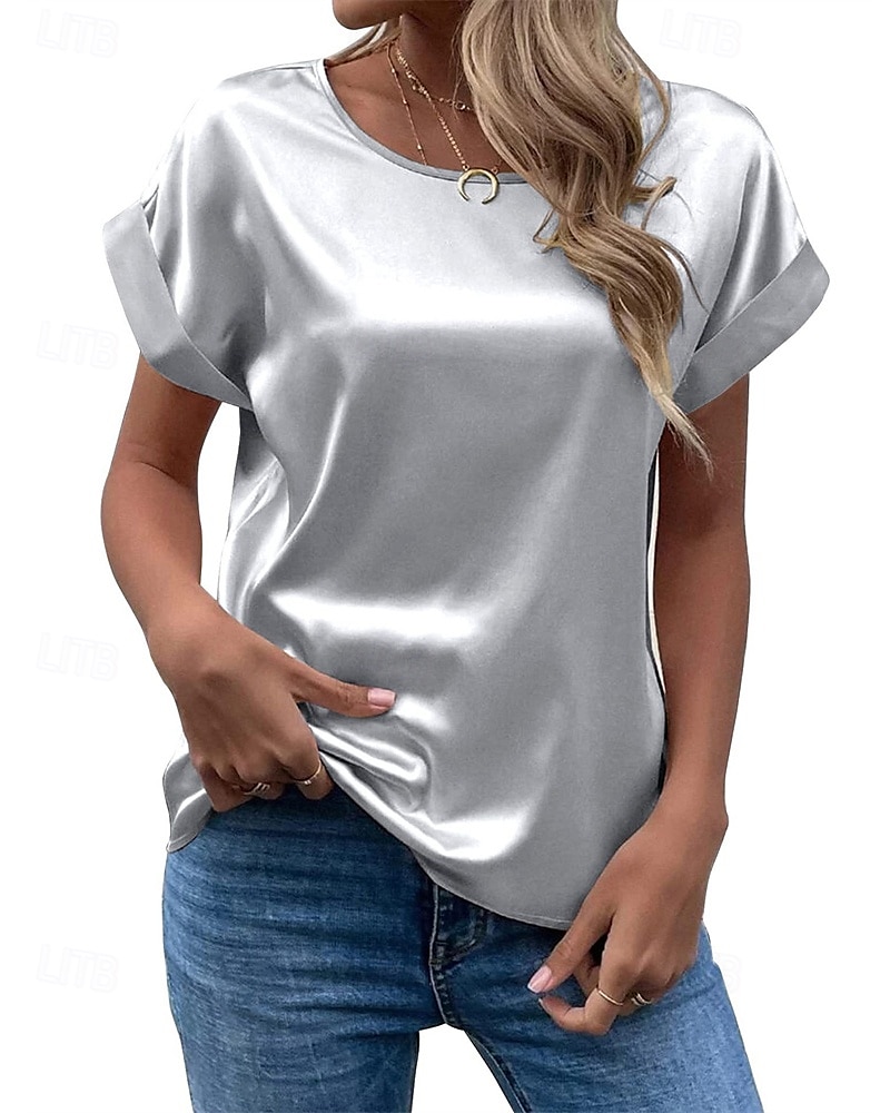 Femmes T-shirt Uni Mode Moderne Manche Courte Col ras du cou Hauts Réguliers Quotidien Sortir Week-end Vert Claire Vert foncé Violet Gris Clair Été de 2025 ? $19.49 –P1