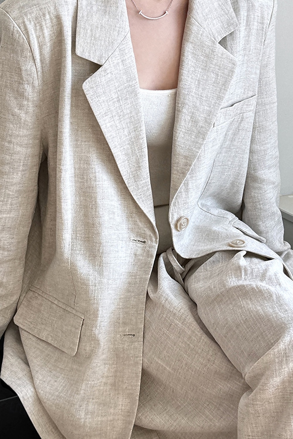 Blazer de lino y tencel para mujer, transpirable, con bolsillos y botones, elegante, vintage, a la moda, para uso diario, color liso, formal, para oficina o carrera, informal, de botonadura sencilla, 2026 - $81.99 –P16
