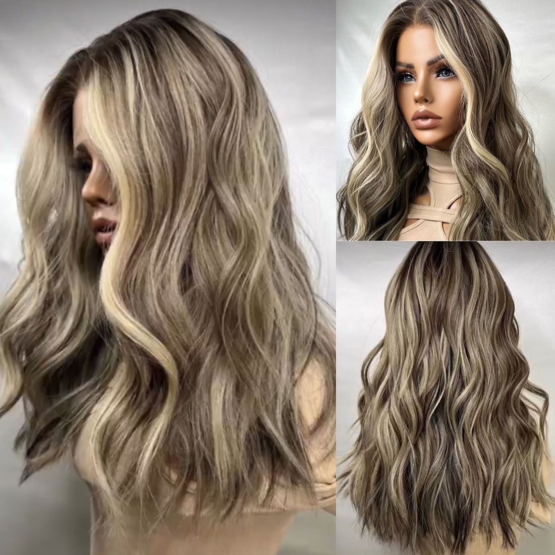 Perruques brésiliennes Remy en cheveux humains sans colle avec fermeture en dentelle 13x4, perruque frontale en dentelle, cheveux ondulés blond cendré méchés avec cheveux de bébé, 100 % vierges de 2025 ? $331.79 –P3