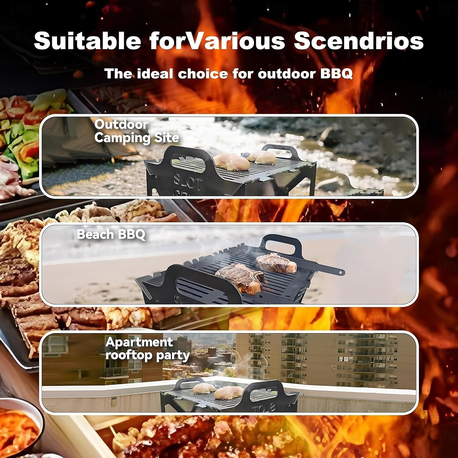 Kokoontaitettava grilli helppoa säilytystä varten Teräksinen helposti kannettava rakogrilli Kokoontaitettavat grillit sopivat täydellisesti retkeilyyn, matkustamiseen ja ulkogrilliin 2026 - $41.99 –P6