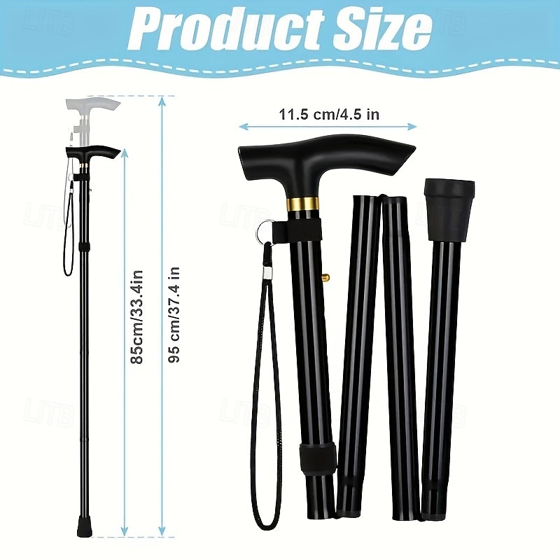 justerbar höjd vandringsstav 1-pack hopfällbar käpp lätt aluminiumlegering kombinationslås resevandringshjälpmedel för män kvinnor äldre - bärbar&amp;hopfällbar (svart) 2026 - $92.99 –P8