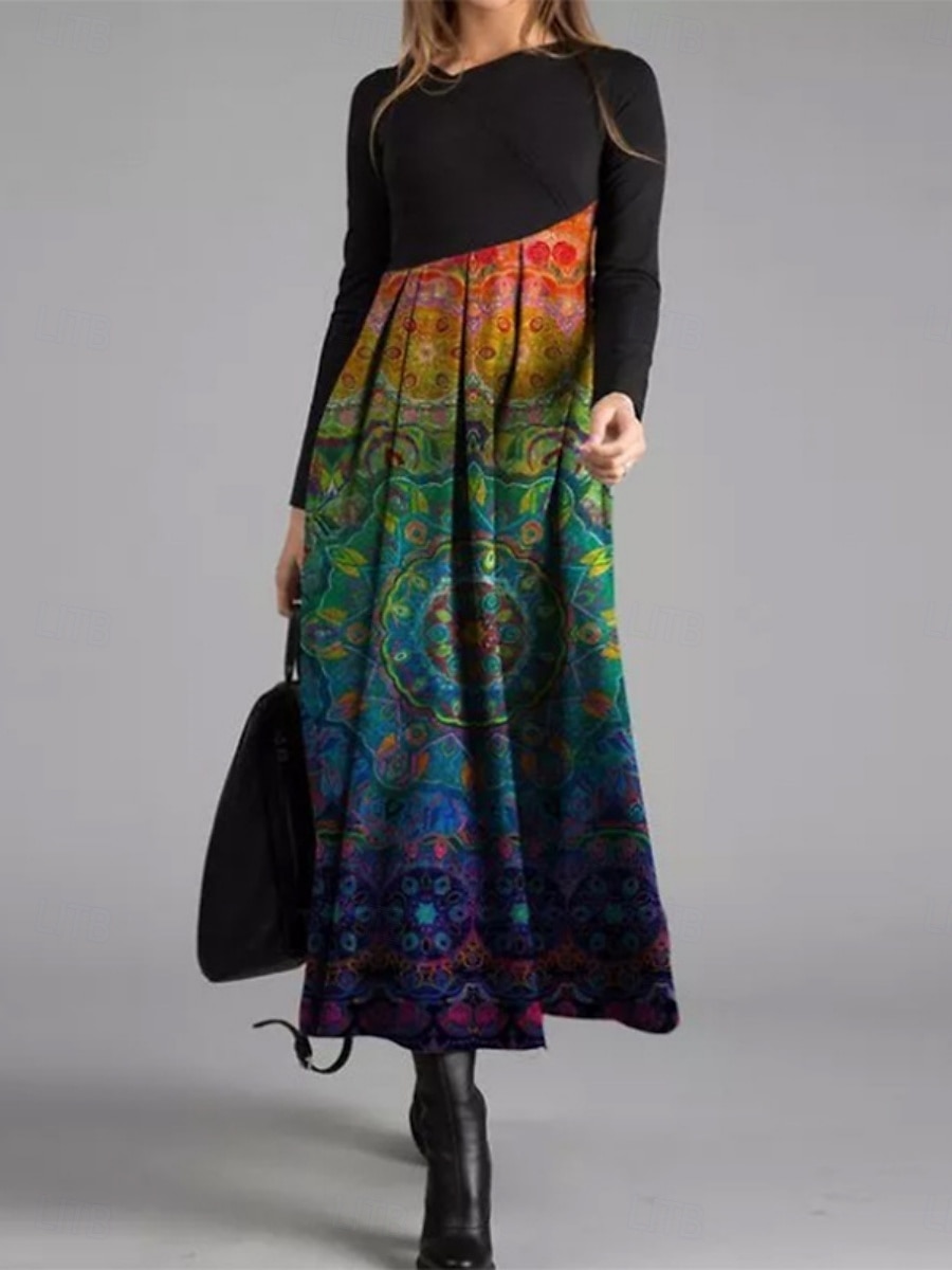 Per donna Abito maxi Abito aderente Abiti semi formali Ufficio Vestibilità regolare Floreale Geometrico Manica Lunga Girocollo Nero Bianco Giallo Blu Primavera Autunno Inverno del 2025 a $29.99 –P6