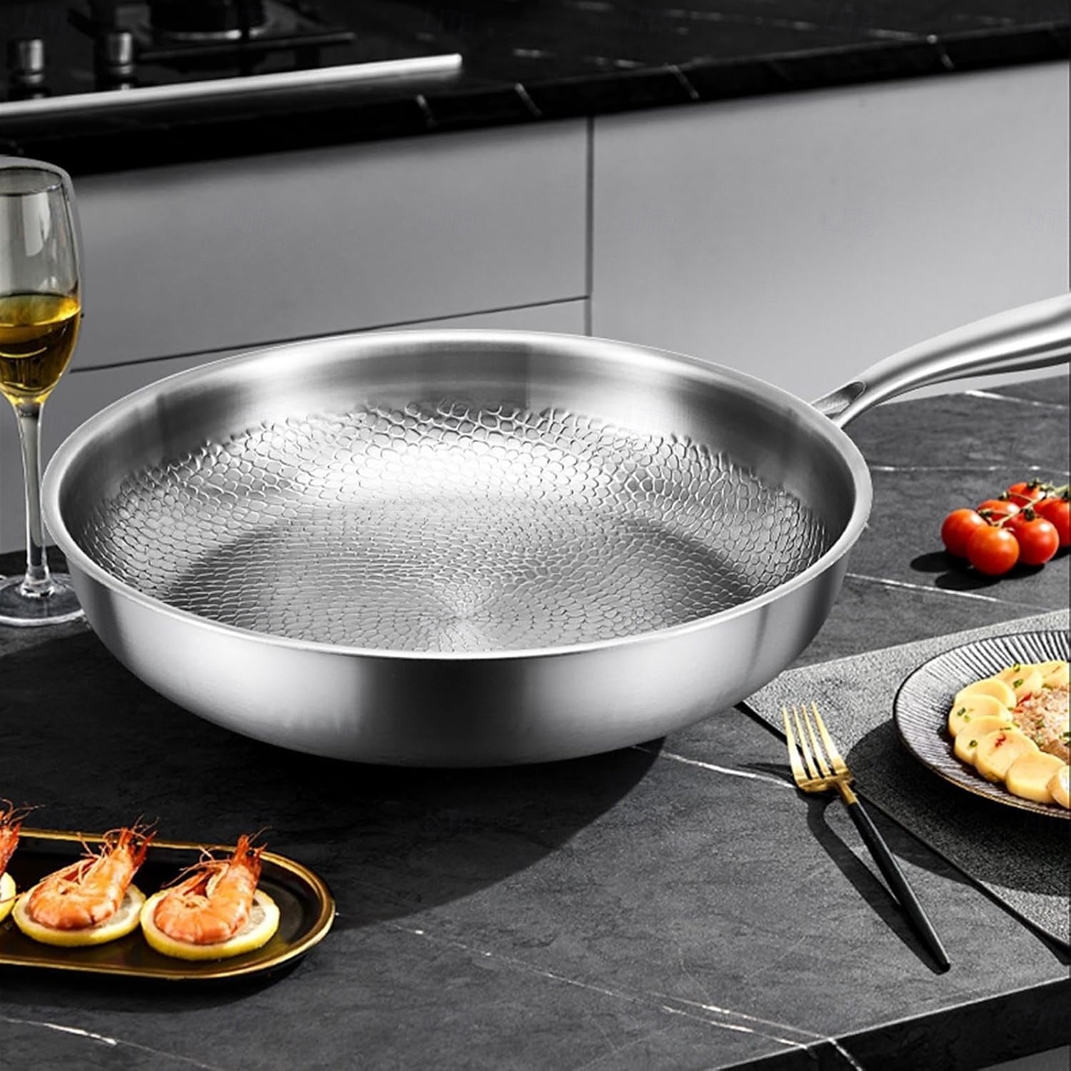 padella martellata in titanio pro con coperchio, padelle antiaderenti multifunzionali ultra resistenti e antigraffio per cucinare in cucina del 2025 a $67.99 –P6