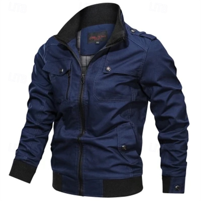 Herren Leichte Jacke Cargo-Jacke Freizeitjacke Urlaub Täglich Tasche Frühling Herbst Einfach Mode Klassisch Stehkragen Regulär Schwarz Wein Khaki Armeegrün Dunkelblau Jacken 2025 - $35.99 –P7