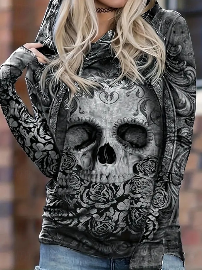 Per donna Felpa con cappuccio Grafico Teschio Halloween Caldo Vintage Moda Manica Lunga Con Cappuccio Top Regolari Streetwear Abbigliamento Quotidiano Casuale Stampato Nero Blu Estate Autunno Inverno del 2025 a $26.99 –P1