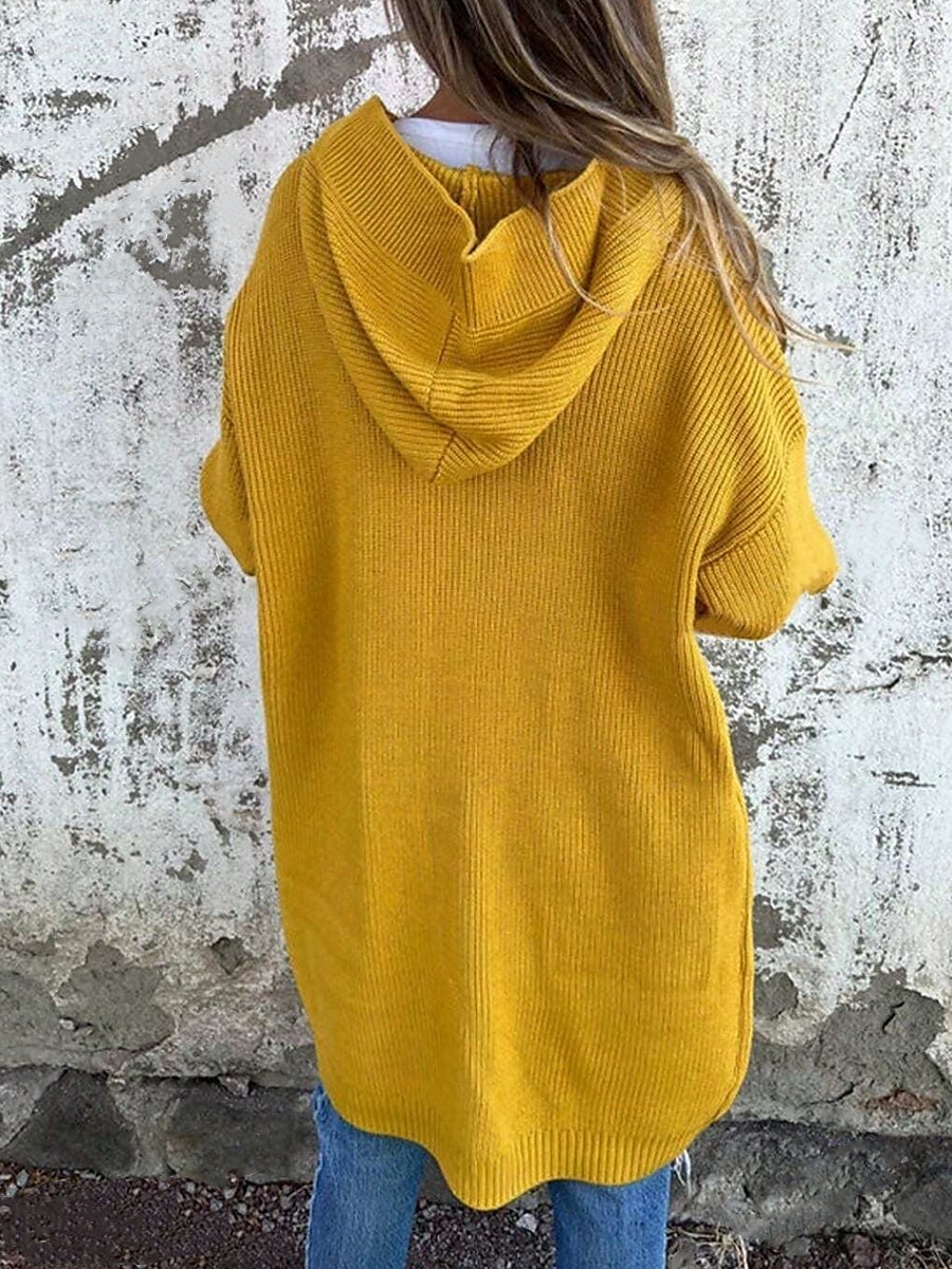 Dames Winterjas Houd Warm Comfortabel Zak Gebreid Modieus Dagelijks Effen Buiten Casual Dagelijks Enkele rij knopen Lang Capuchon Normale pasvorm Lange mouw bovenkleding Zwart Geel Grijs Lente Herfst 2025 - $33.99 –P7