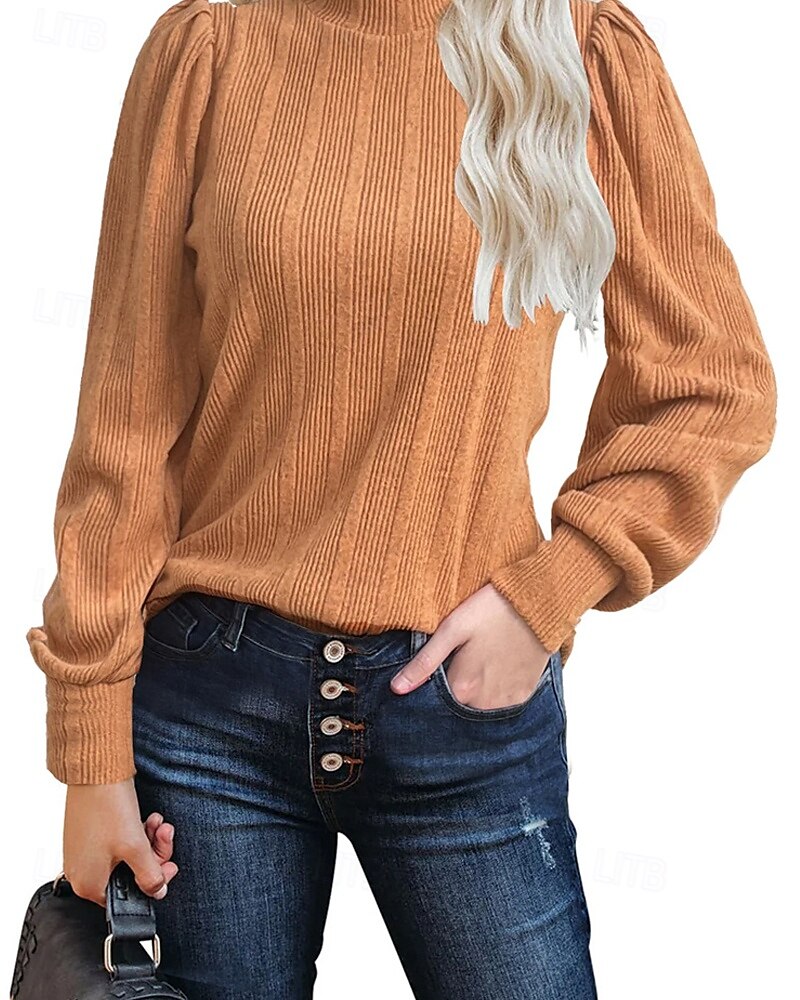 Dame Pullover عادي Gatemote Fritid Behagelig Langermet Høyhalset Vanlige topper Gate Ferie Ut på byen Svart Oransje Grå Høst 2025 - $21.99 –P1