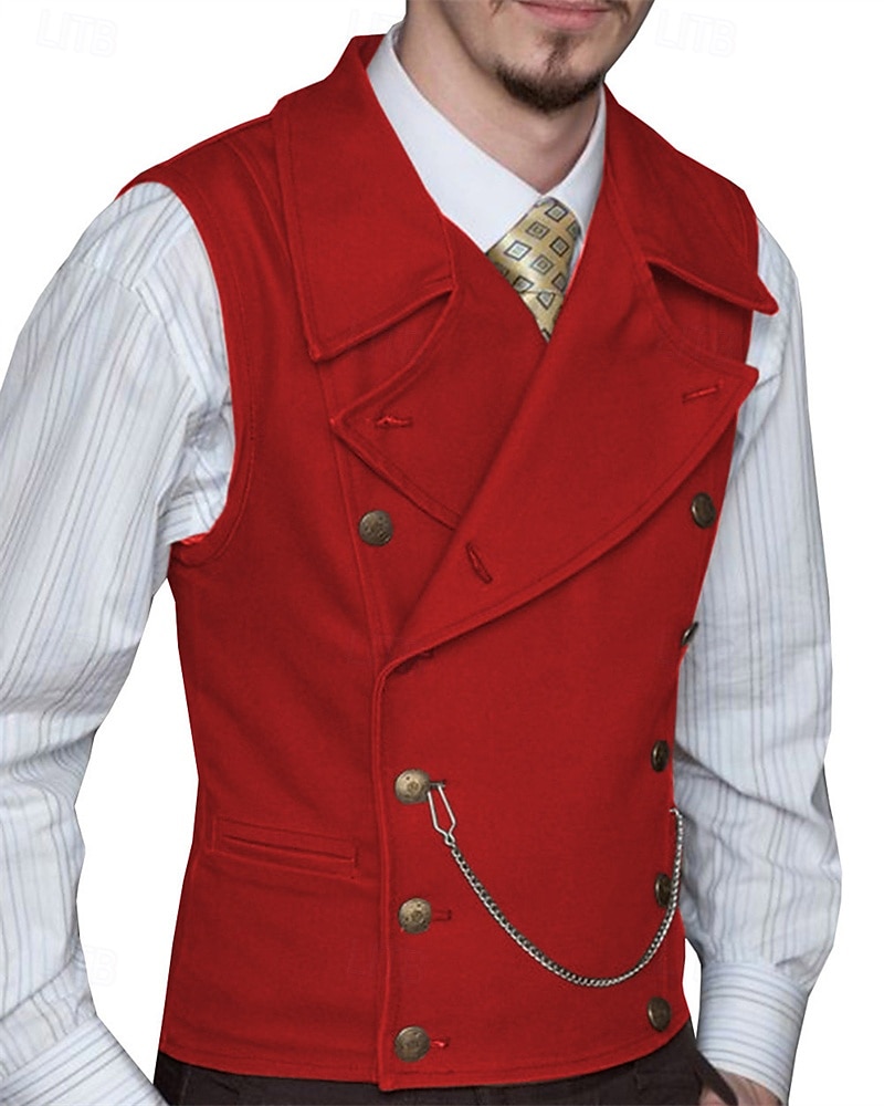 Hombre Chaleco Vacaciones Fiesta Negocio Moda Casual Primavera Otoño Bolsillo Botones Poliéster Cómodo Plano Botonadura Doble Diseño Ajuste regular Plata Negro Blanco Vino Chaleco 2025 - $58.99 –P6