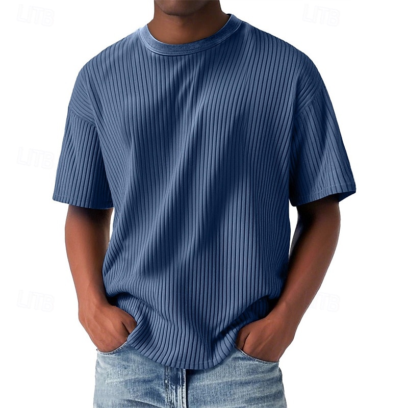 Homme T-shirt Chemise à manches courtes Manche Courte Col ras du cou Été Uni Mode Designer Basique Jacquard Vacances Rue Sortir Bleu Abricot Noir T-shirt haut de gamme pour homme de 2026 ? $28.99 –P3