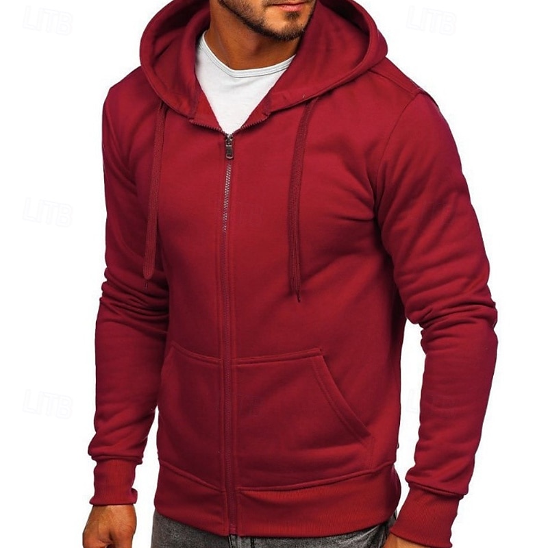 Per uomo Felpa con cappuccio Felpa con cappuccio a zip intera Felpa con cappuccio in pile Nero Bianco Verde militare Rosso Borgogna Con Cappuccio Semplice Con zip Tasca Sport & Outdoor Casuale del 2025 a $23.99 –P3