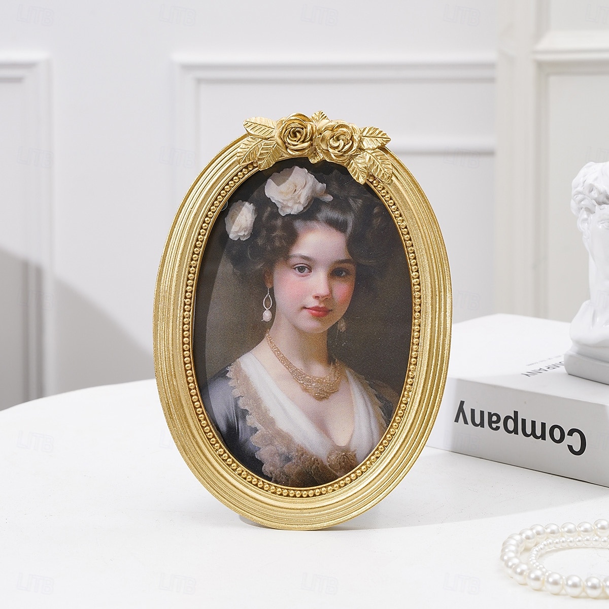 Gold 3D Rose Oval Decorative Photo Frame, European Style Elegant Gold Tabletop Frame, Warm Home Decor for Photo Display and Photography Props 2025 - $13.99 –P3