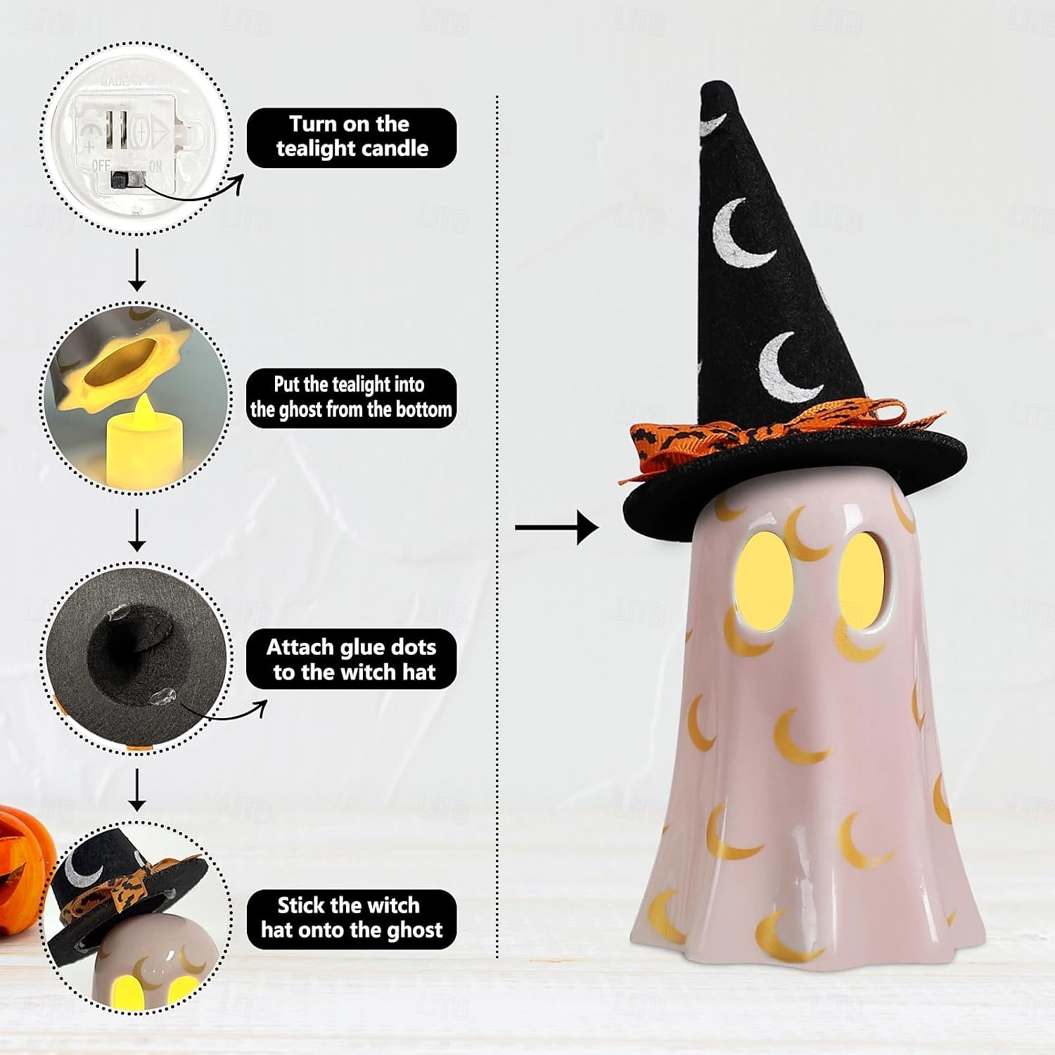 Statuetta fantasma di Halloween, piccole statuette fantasma in resina con luce, fantasmi luminosi con cappelli da strega, simpatica statua fantasma per decorazioni spettrali di Halloween per tavoli da del 2025 a $17.99 –P2